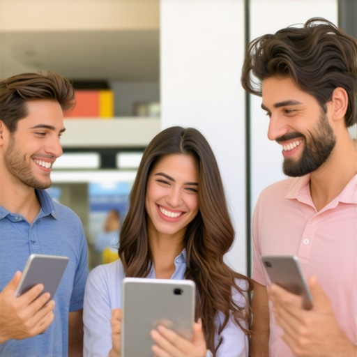 Arizona business review scene Happy customers leaving reviews at an Arizona storefront