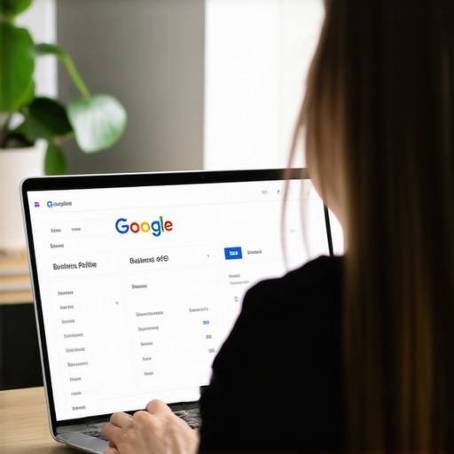 Business owner optimizing Google My Business profile on laptop