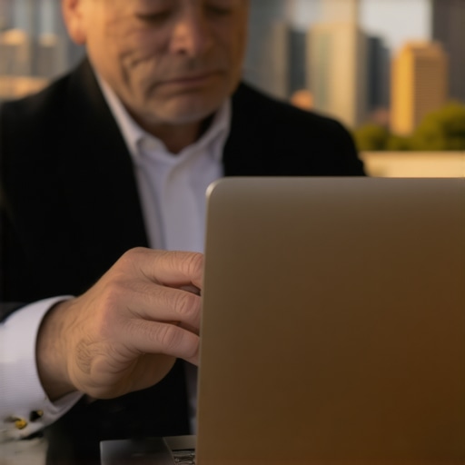 Review Management in Scottsdale Business owner engaging with reviews on a laptop with Scottsdale skyline in background.