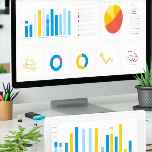 Digital Marketer Using SEO Tools A person analyzing SEO data on multiple screens with various charts and dashboards