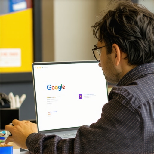 Optimizing Your GMB Profile in Scottsdale Business owner working on Google My Business profile with Scottsdale storefront in background