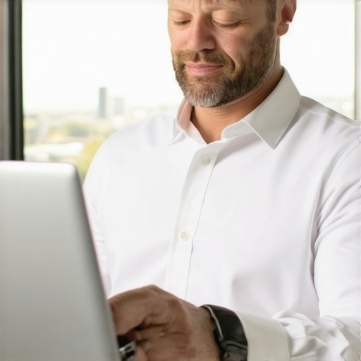 Business owner updating Google Business Profile on laptop with Scottsdale skyline