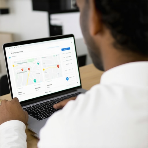 Scottsdale business owner working on Google My Business profile with local SEO charts on laptop screen.