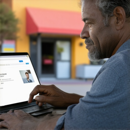 Business owner enhancing Google My Business profile with Scottsdale storefront in the background