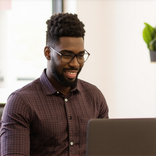 Business owner updating Google Business Profile on laptop with Scottsdale background.