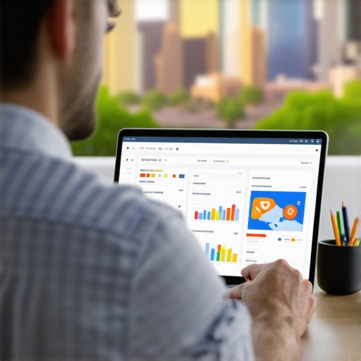 Optimizing Scottsdale Local SEO Tools Business owner reviewing local SEO software on a laptop with Scottsdale skyline in the background.