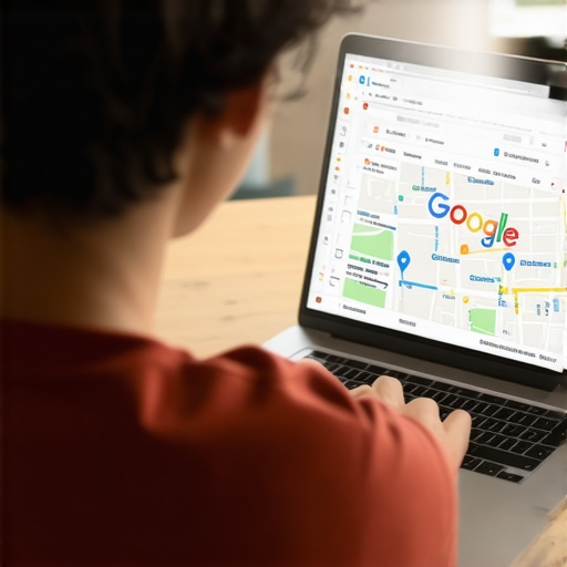 Person analyzing Google Business Profile on laptop with Scottsdale map in background.