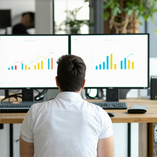 A person analyzing local SEO data on multiple computer screens