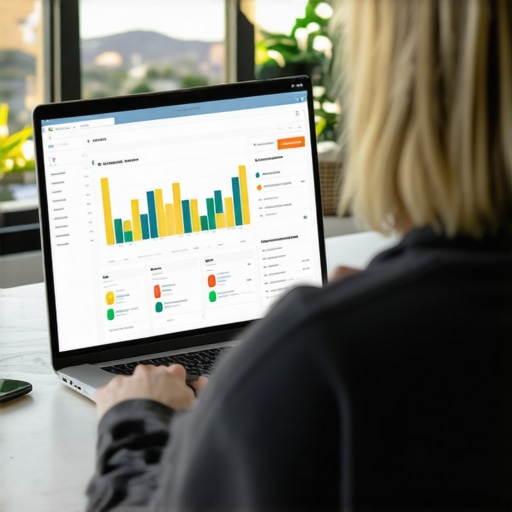A person analyzing SEO dashboards on a laptop with Scottsdale landmarks in the background.