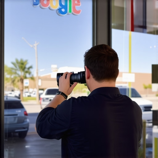 Photographer capturing bright storefront images to enhance Google My Business profile.