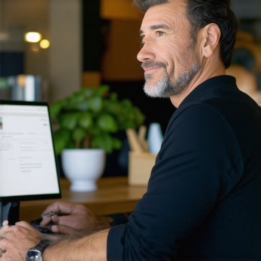 Shop owner updating Google My Business profile with Scottsdale storefront visible