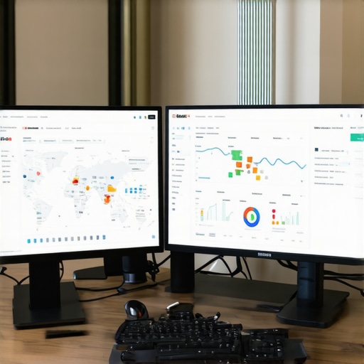 A workspace featuring SEO analytics on computer screens, highlighting local SEO tools.