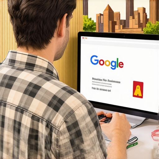 Person editing Google My Business profile on computer with Scottsdale landmarks