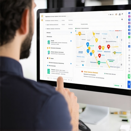 Business owner updating and managing local business profiles on a laptop for better map visibility.